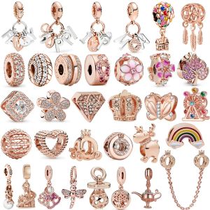 S925 Sterling Silber Stitch Christmas Rose Gold Charm Star Baby DIY Fit Pandoras Armband für Frauen Mode Halskette Schmuck Geschenk mit Originalverpackung