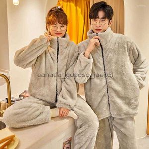 Women's Sleep Lounge Women's Sleepwear Autumn Winter Warm Flannel Zipper Couple Pajamas Set Women Family Pijama Lover Homewear Cloth Casual Men Py2868L230913