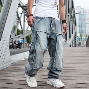 Jeans For Men Men's Plus size Skateboard Pants Straight-leg Motorcycle Jeans Men's Loose Blue with Big pocket314f