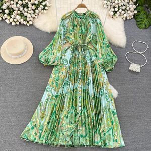 Casual Dresses For Women Floral Lantern Sleeve Dress Womens Printed Chiffon Loose Vestidos Femininos Elegante Korean Fashion Dropship