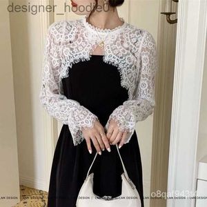 Women's Cape Lace Small Cape Blue Women's Summer2023New Slimming All-Matching Western Style Graceful Slip Dress Outerwear Sun Pro L230914