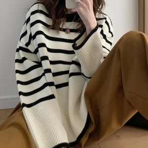 Women's Sweaters HELIAR Women Striped Loose Warm Sweater O-Neck Long Sleeve Thicken Knitted Pullovers Casual Sweater For Women Autumn Winter 230912