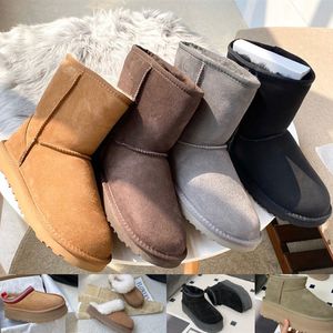 Vinterklassiker Ultra Mini Boots Comfort Snow Boot Platform Women Män Fur Slipper Sheepskin Plysch Tazz Chestnut Sand Mustard Seed Beige Australian Winter Ankle Shoe