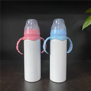 8 onças 240 ml Silicone Médio Fluxo Lento Anti-Cólica Mamilo bebê Criança DIY branco espaços em branco sublimação Isolado a Vácuo de parede dupla Garrafas de alimentação para bebês de aço inoxidável