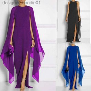 Women's Cape Women's Elegant High Split Flare Sleeve Formella aftonklänningar Maxi -klänning med Cape L230914