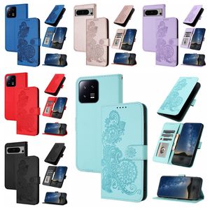 Leather Wallet Cases For Huawei Honor 90 Pro Xiaomi 13 Redmi Note 12 Plus Google 8 7 7A Nothing Phone 2 1 Datura Flower Mandala Floral ID Card Slot Flip Cover Holder Pouch