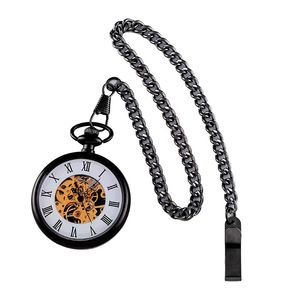 Pocket Watches Vintage Gold 2 Sides Open Case Pocket Watch Mechanical Hand-winding Mens Women Pendant with Chain Clock anime