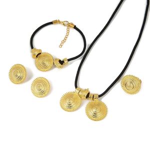 Комплект ожерелья и серег, позолоченный браслет в Дубае, Эритрее, Африке, круглый кулон, веревочная цепочка, этнический эфиопский женский свадебный браслет