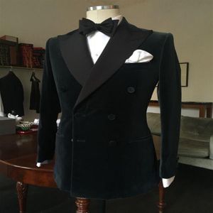 New Black Double Breasted Velvet Tuxedos British style Custom Made Mens Suit Slim Fit Blazer Wedding suits for men suit pant2875