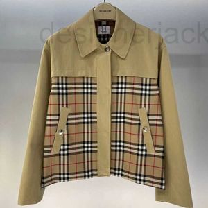 Women's Trench Coats Designer Autumn winter new high-end womens windbreaker jacket plaid cut piece cotton patchwork plaid short windbreaker 5D8Y