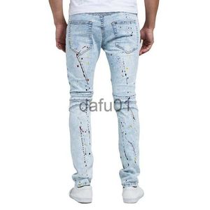 Jeans da uomo Jeans skinny hip-hop Uomo Cerniera pieghettata Impiombato Dipinto Splash-Ink Denim Pantaloni casual Penicl Tide228k x0914