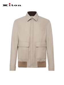 Giacche da uomo Kiton primaverile Cappotto da giacca con cerniera bavero in lana beige con tasche grandi a quadri