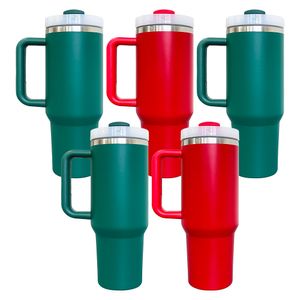 Bicchiere quencher da 40 once in acciaio inossidabile a doppia parete con isolamento sottovuoto in magazzino USA Verniciato a polvere H2.0 Natale Natale rosso verde per incisione laser verniciato a polvere