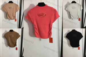 Luxury Knit T Shirt Womens Short Sleeved Designer Pullover Fashion Knit Cut Out Sexig klyvningstick