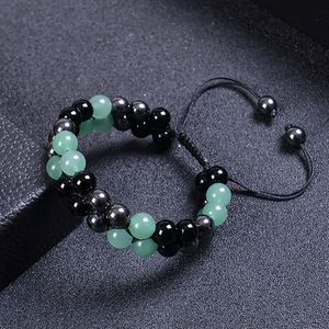 6mm 8mm Grön Aventurine Hematite Obsidian dubbelskikt flätat armband natursten Kristallpar Justerbara armband Kvinnor Män smycken