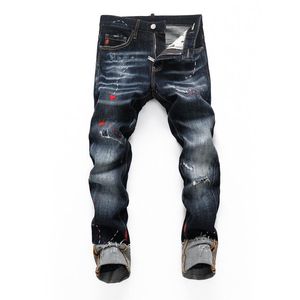 Мужские джинсы Европейский Jean Hombre Letter Star Мужские лоскутные вышивки рваные для трендовых брендовых мотоциклетных брюк Мужские узкие # D2-267A