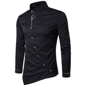 Männer Kleid Shirts 2021 Frühling Herbst Stickerei Unregelmäßige Schräge Taste Gebracht High-grade El Kellner Männer Kleidung Camisa soc352S