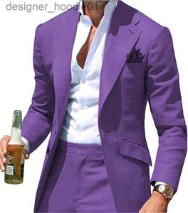 Ternos masculinos Blazers Roxo Noivo Smoking Homens Vestido de Casamento Notch Lapela Slim Fit Homens Blazer Prom Jantar/Terno Darty L230914