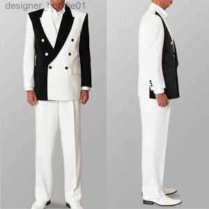 Мужские костюмы Пиджаки Черно-белые мужские свадебные смокинги Комплект из 2 предметов одинакового цвета Slim Fit Одежда Одежда для блейзеров L230914