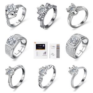 Högkvalitativ klassisk 1 karat Moissanite justerbara öppna ringar Fashion Charm smycken S925 Sterling Silver Engagement Wedding Diamond Ring Women Valentine's Day Gift