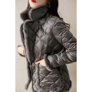 レディースダウンパーカーパーカ女性プラスサイズパッド付きコート2023冬の綿服人工ミンクスプライシングウォームジャケット女性230914