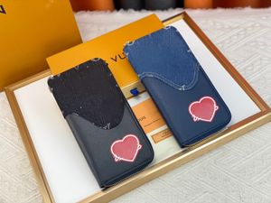 Marca de luxo dos homens carteiras curtas denim splice carta saco de cartão carta de amor longo carteira terno clipe preto azul zippy carteiras famosa moeda bolsa embreagem sacos carteiras bolso