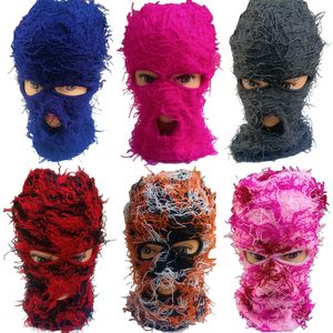 Balaclava Ski Mask Knitted Beanies Fuzzy Head Covering Three Holes Full Face Mask Hats Neck Warmer Windproof Distressed Balaclava Knit Funny Cap Wholesale