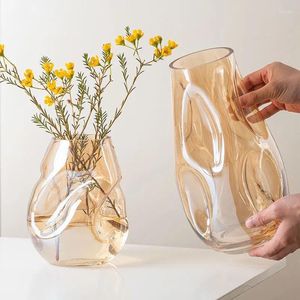 Vasi Appassito Nordic Light Luxury Style Oro Vaso di vetro irregolare Soggiorno Campione di fiori secchi e composizione decorativa