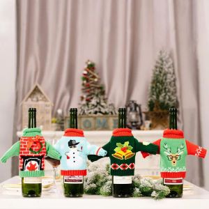 Navidad Christmas Decoration Knitted Clothes Wine Bottle Cover Bags Beer Champagne Bottles Covers Table Holiday Decor Xmas Gift 914