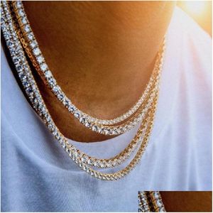 Mens diamante gelado para fora tênis corrente de ouro colares moda hip hop jóias colar m 4mm 5mm entrega direta dhy2z