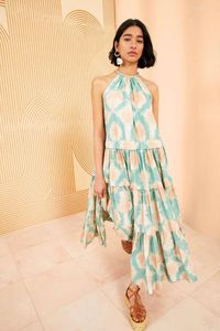 Casual Dresses Women Vintage Style Halter Neck Off the Shoulder Flower Print Loose Cotton Long Dress