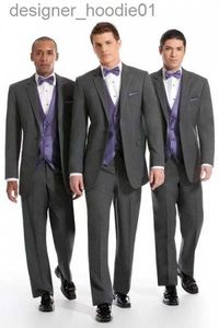 Erkek Suit Blazers sıcak satış gri damat smokin çentik yaka iki düğme erkek gelinlik en iyi popüler erkekler iş prom kolektif takım elbise (ceket+pantolon+kravat+yelek) 2 l230914
