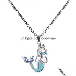 Pendant Necklaces Crystal Mermaid Color Changing Temperature Sensing Necklace Mood Women Children Fashion Jewelry Will And Sandy Drop Dhseu