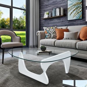 Living Room Furniture White Coffee Table Triangle Glass Solid Wood Base Drop Delivery Home Garden Ot9Yt