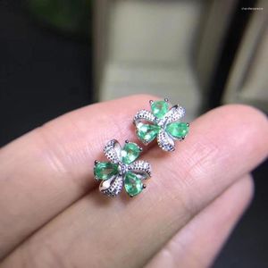 Brincos de pino Flor Brinco Natural Esmeralda Real Original 925 Prata Esterlina 3 4mm 6pcs Gem