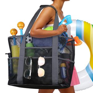 Evening Bags 8 Pockets Summer Large Beach Bag For Towels Mesh Durable Beach Bag For Toys Waterproof Underwear Pocket Beach Tote Bag 230914