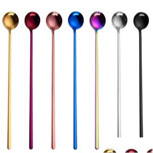 Spoons Stainless Steel Coffee Scoops With Long Handle Colorf Kitchen Stirring Spoon Ice Cream Dessert Tea Tools Drop Delivery Home G Dh46H