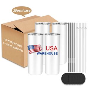 25pc/Carton 20oz Sublimation Blanks Tumblers Straight Stainless Steel Insulated Cups Coffee Tea Mugs Portable Car Travel Water Bottles 914