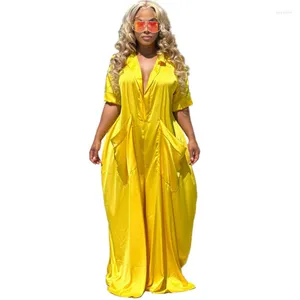 エスニック服アフリカ服女性夏セクシー3色半袖Vネックポリエステルロングドレス