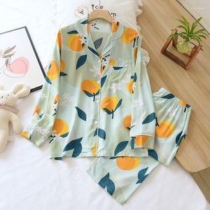 Mulheres sleepwear homewear pijama terno mulheres viscose bedgown tamanho grande floral verão lapela fina suave macia calças de mangas compridas casa