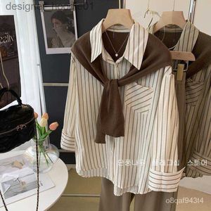 Women's Cape Extra Large Size300False Two-Piece Patchwork Striped Shirt Coat Women's Chic Shirt Long Sleeve Cape Topins F7CK L230914