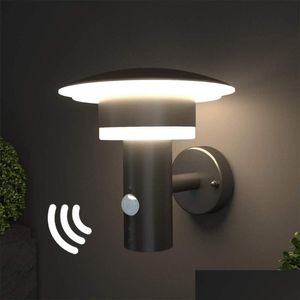 Vägglampa utomhus LED-ljus med rörelsessensor och switch stål rostfritt pir a-klass EnergyAdd Drop Delivery Home Garden El Supplies Dheud