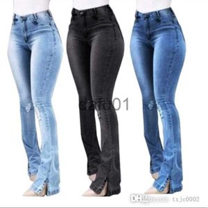 Женские джинсы Женские джинсы Дизайнерские сексуальные узкие расклешенные брюки размера плюс с высокой талией Эластичные джинсовые брюки S-3XL x0914