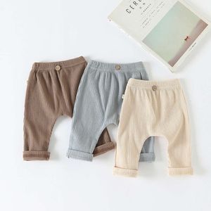 Casual Baby Byxor Bomting Pant Ribbed Elastic Rands Pants Solid Color Spädbarnskläder för barn Småbarn pojkar flickkläder