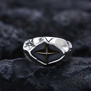 Solitaire Ring Fourpointed Star Justerbara bandringar Mens 925 Sterling Silver Promise Friendship Ring Punk Vintage Handmased Deisnger smycken Tillbehör GIFT FO FO