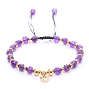 Faceted Stone Beads Bracelet Gemstone Crystal Bracelets Adjustable Amethyst Jewelry for Women Girl Gifts