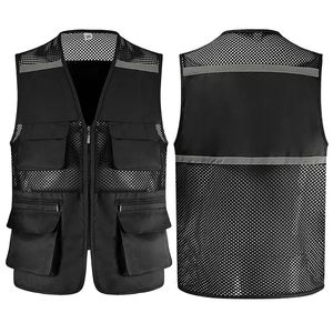 Men's Vests Mesh Pographer Vest with Multi Pockets Reflective Night Warning Fishing for Man Plus Size 4XL Engineer Work Wear 230914