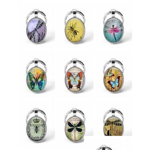 Key Rings Honeybee Chains Honey Bee Cabochon Glass Keyring Jewelry Beekeeper Gift Apiarist Chain Drop Delivery Ot0Dw