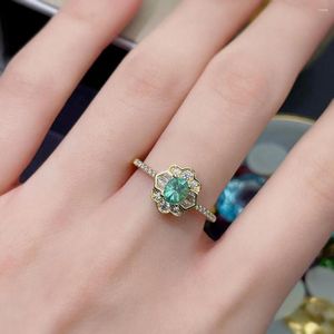 Cluster Rings Colifelove Natural Emerald Ring 4mm 5mm 0,3CT Silver 925 Smycken May Birthstone Gift for Girl