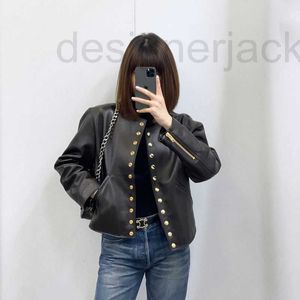 Women's Leather & Faux Designer High end women's clothing, lambskin jacket, coat, autumn/winter 2023 new letter jacquard lining, black versatile NUJY